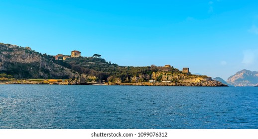 A view towards the farmhouse la Villanella on the coast adjacent to Sorrento, Italy