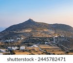 View towards the hill with Prophet Elias Church, Patmos Island, Dodecanese, Greek Islands, Greece, Europe
