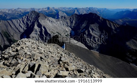 View towards Mount Kidd at the summit of Mount Bogart Alberta Canada