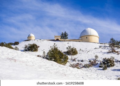 View Towards The Top Of Mt Hamilton On A Clear Winter Day, Snow Covering The Ground; San Jose, San Francisco Bay Area, California