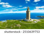 View of the Tower of Hercules, A Coruna, Galicia, Spain