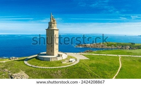 View of the Tower of Hercules, A Coruna, Galicia, Spain