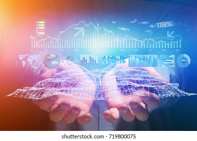 View of a Trading forex data interface on a futuristic hologram interface - Business concept
