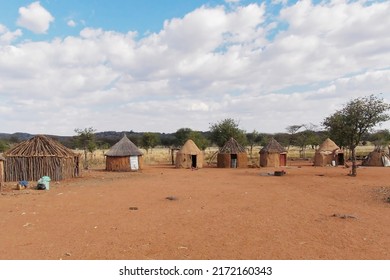View of traditional huts at Himba village near Etosha National Park, Namibia, Africa
