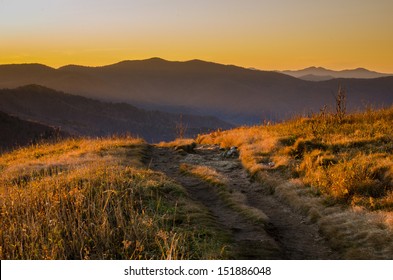 View Of A Trail That Passes Through This Stunning Scene Over The Blue Ridge Mountains In North Carolina. Taken Along The Art Loebe Trail Where Hikers And Backpackers Enjoy The Scenery.