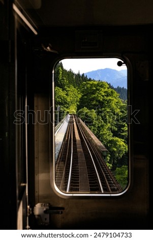 View from Train Crossing Bridge over Tadami River in Fukushima Japan