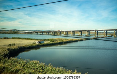 View From The Train Of The Hudson River Branches In New Jersey