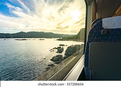 The View From The Train Window Overlooking The Sea.