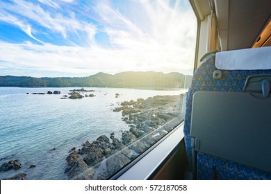 The View From The Train Window Overlooking The Sea.