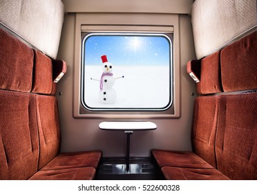 View from the Train Window. Winter landscape at sunny day. Christmas train travel. Picturesque background. New year trip. Family journey. - Powered by Shutterstock