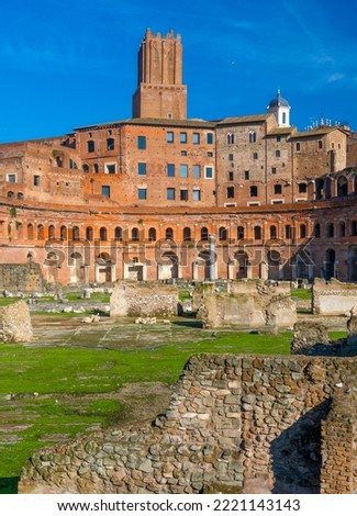 View of Trajan's Market (Mercati Traianei) on the Via dei Fori Imperiali in Rome, Italy.
