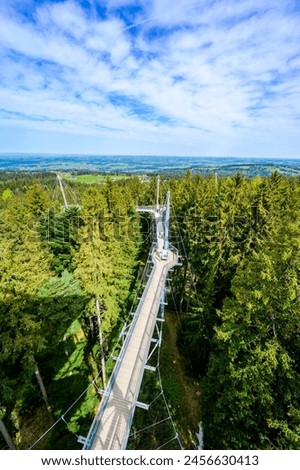 View of the tree top path and trail in beautiful mountain scenery - Skywalk in Alps - Travel destination in Scheidegg, Bavaria, Germany -