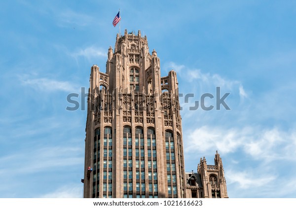 View of Tribune Tower located\
at North Michigan Avenue in Chicago, Illinois, United States.\
