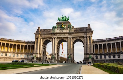 View of the Triumphal Arch in Cinquantenaire Park in Brussels, Belgium, Europe