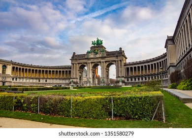 View of the Triumphal Arch in Cinquantenaire Park in Brussels, Belgium, Europe