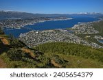 View of Tromso from Sherpa Stairs in Troms og Finnmark county, Norway, Europe
