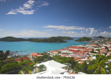 View of tropical town at the island in Caribbean