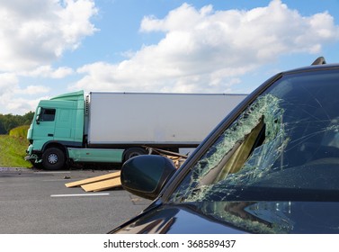 View Of Truck In An Accident With Car