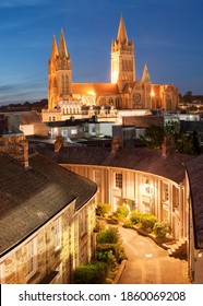 View of Truro Cathedral from Walsingham Place at dusk.