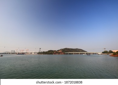 View Of Tung Chung Bay, Airport And Ngong Ping 360 Cable Car System, Lantau Island, Hong Kong