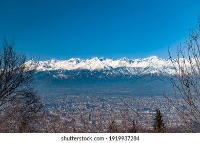 A View Of Turin City And The Maddalena Pass Snowy Mountains Near Italy And France