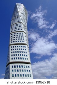 a view of the turning torso twisted tower block in malmo