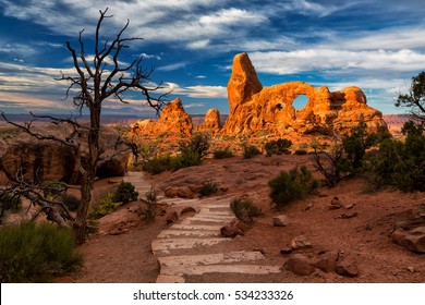 View Of Turret Arch In Arches National Park, Utah, USA At Sunrise