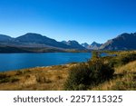 View from Two Dog Flats pull out along Going to the Sun Road across St Mary Lake in Glacier National Park, Montana, United States