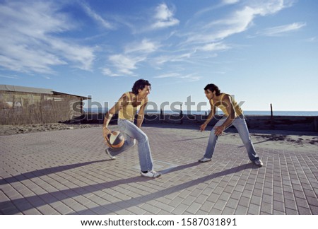 Similar – Image, Stock Photo man playing basketball shadow silhouette in the street