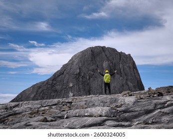 View of two mountain peak on Mount Kinabalu, Sabah, Malaysia. One of the most stunning view while we en-route from South Peak to Gurkha Hut for an overnight stay.