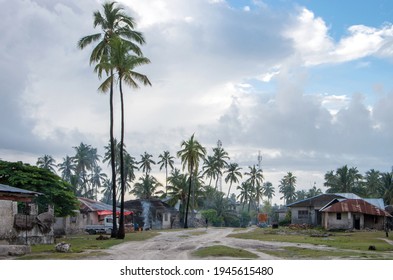 View Of A Typical African Village In East Africa. Weekday On The Street In A Village. 