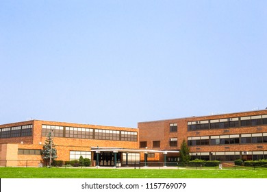 View of typical American school building exterior 