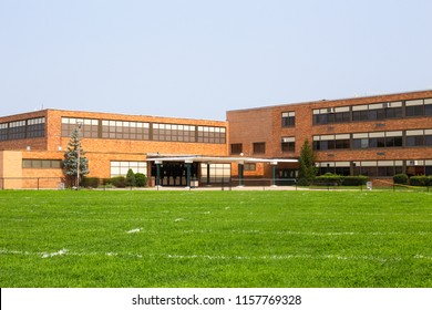 View of typical American school building exterior 