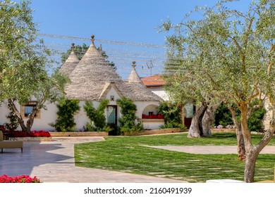 View Of A Typical Apulian Farmhouse With Trullo. Puglia, Italy