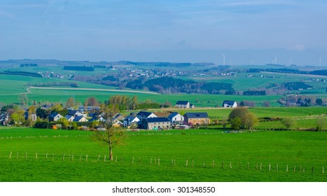 view of typical belgian countryside in ardennes region near bastogne.