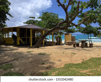 View Of A Typical Jamaican Beach Bar On The Long Bay In Portland Parish, Jamaica