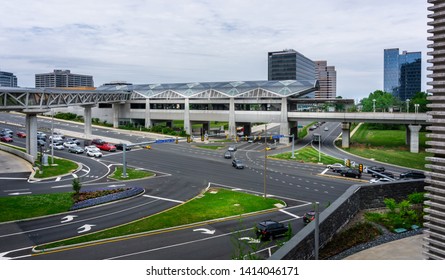 View Of Tysons Corner Metro Station And Roads Underneath In Washington DC, USA On 11 May 2019