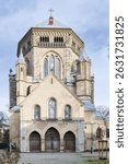 view of the unique decagon of the romanesque basilica of st. gereon in the old town of cologne