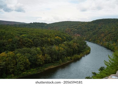 View Of Upper Delaware Scenic Byway With Autumn Colors