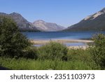 The view of Upper Waterton lake from the Goat Haunt ranger station in Glacier National park in Montana.  Part of the international peace park it can be reached by boat from Canada leading to hikes.  