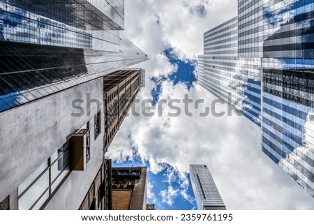View of Upper West Side NYC Skyscrapers and cloud reflections, New York, USA
