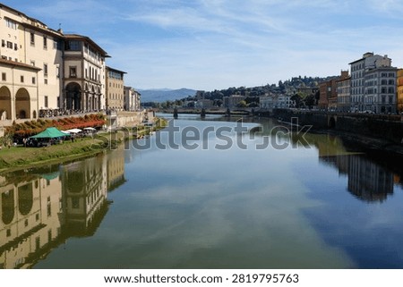 The view upstream of the Arno River in Florence, Italy