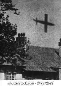 View Of A V-1 In Flight Over London, Ca. 1944. The German WW2 Weapon Was An Unmanned Missile.