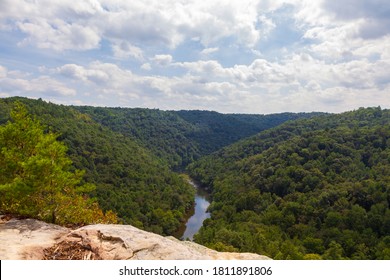 View of valley with green forest and blue river in eastern Tennessee - Shutterstock ID 1811891806