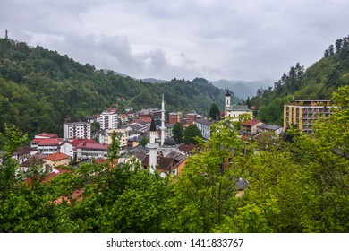 View Of The Valley With The Town Of Srebrenica, Bosnia And Herzegovina