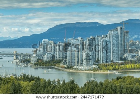 View of Vancouver skyline as viewed from Mount Pleasant District, Vancouver, British Columbia, Canada, North America