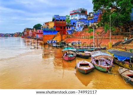 View of Varanasi on river Ganges, India
