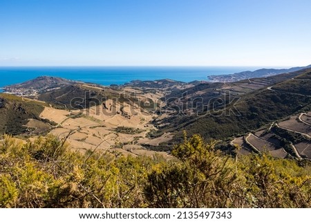 View of the Côte Vermeille between the town of Port-Vendres and the town of Banyuls-sur-Mer from the Massif des Albères (Occitanie, France)