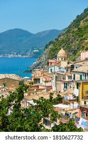 View of Vernazza small town on the seaside in Cinque Terre, Liguria, Italy. Picturesque italian lansdcape