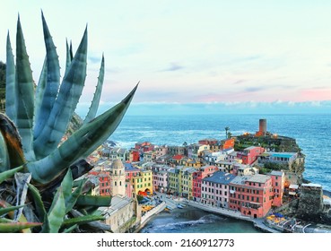 View of Vernazza village, popular tourist destination in Cinque Terre National Park, a UNESCO World Heritage Site, Liguria, Italy 